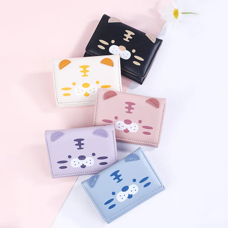

Women Short Thin Korean Version Cute Tiger and Pig Ladies Small Wallet Student Three-fold Wallet Female Fashion Short Coin Purse