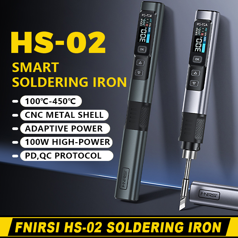 FNIRSI HS 02 Soldering Iron Smart Sleep IPS Color Display Screen 100-450â Soldering Rework Station PD100W Portable Repair Tool