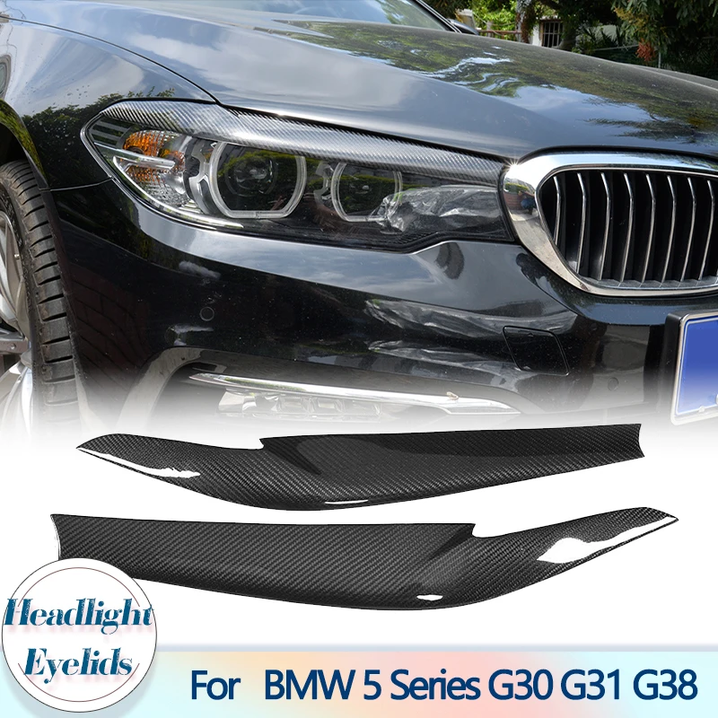 

Car Headlight Eyelids For BMW 5 Series G30 G31 G38 F90 M5 Sedan 4 Door 2017-2022 Carbon Fiber Front Lamp Eyebrows Black FRP