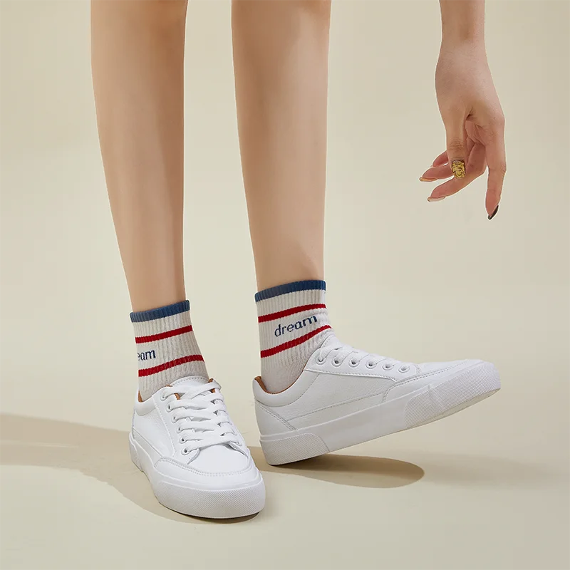 Women Vulcanized Shoes Fashion PU Leather Woman Flats Shoes Spring Trend Casual Sport Shoes White Sneakers Female Platform Shoes