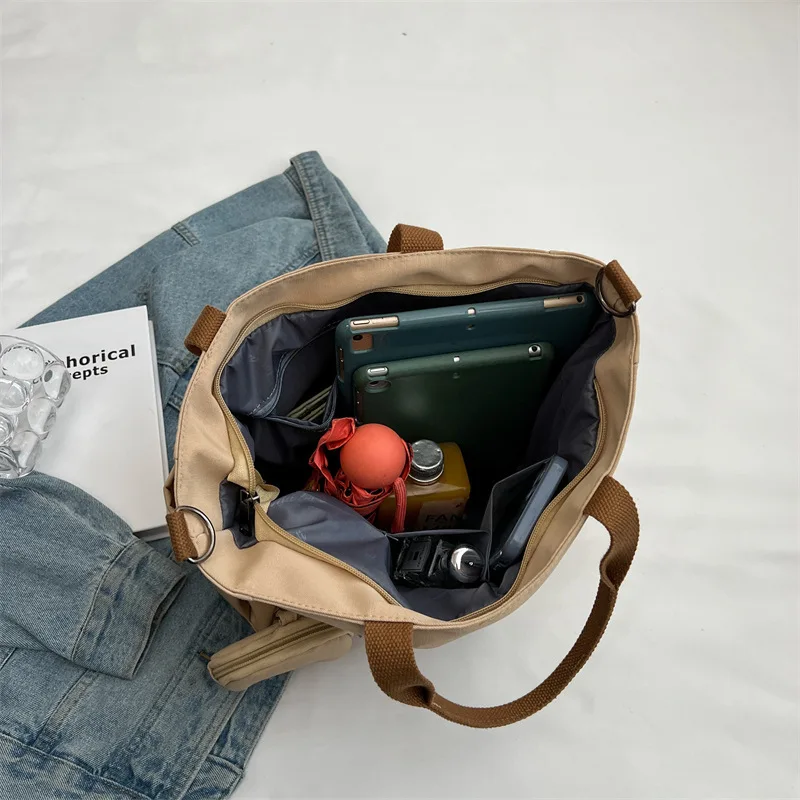 New Women's Bag, Casual Retro Tote Bag with Nylon Shoulder Strap, Large Capacity Multi-Layer Crossbody Bag and Round Coin Purse