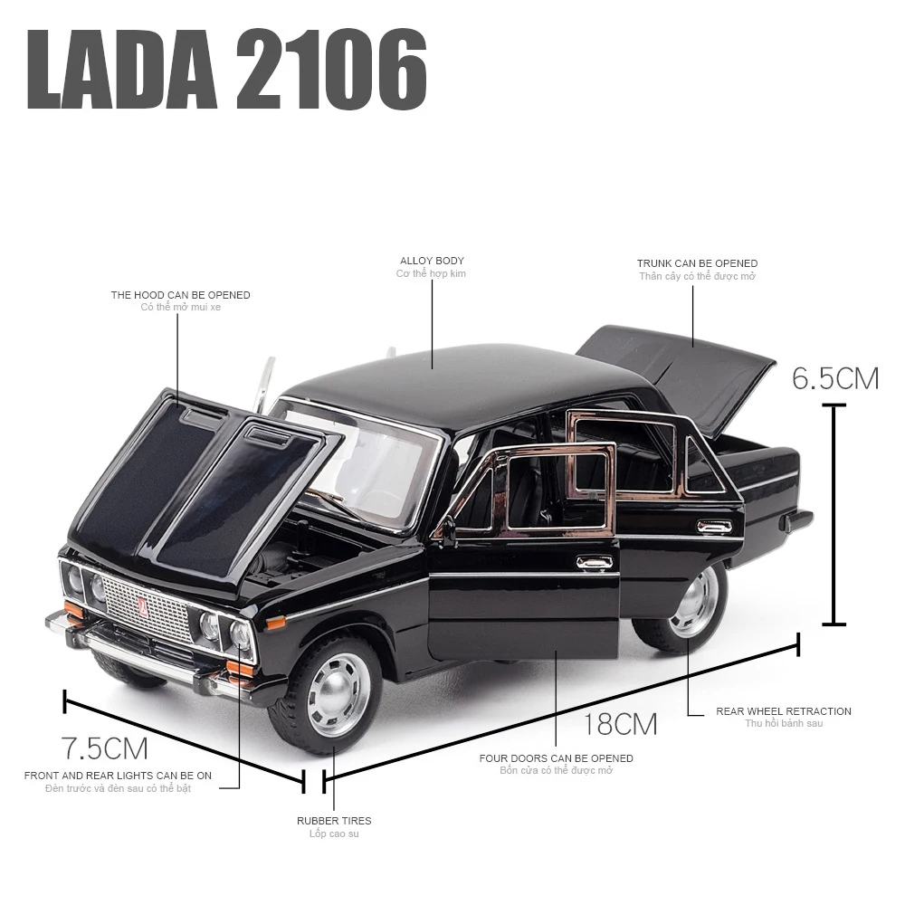 1:24 Russian LADA 2106 Alloy Car Die Cast Toy Car Model Sound and