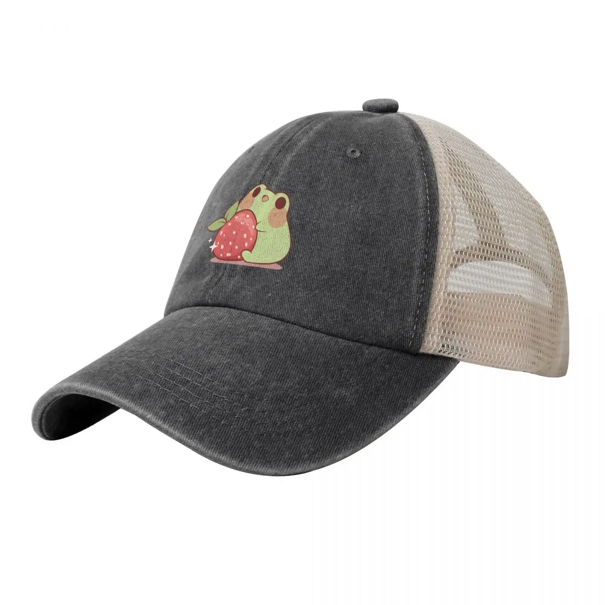 

Frog with strawberry Cowboy Mesh Baseball Cap Kids Hat foam party Hat Golf Cap Men's Baseball Women's