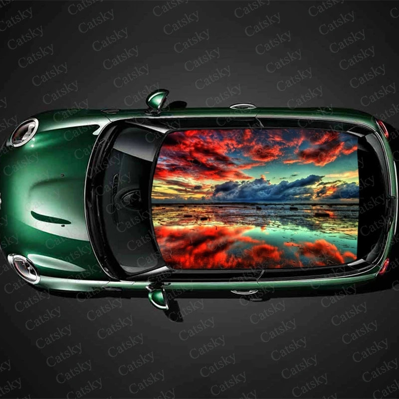 

Red Sky Cloud on The Lake Car Roof Sticker Decoration Film SUV Decal Hood Vinyl Decal Graphic Wrap Vehicle Protect Accessories