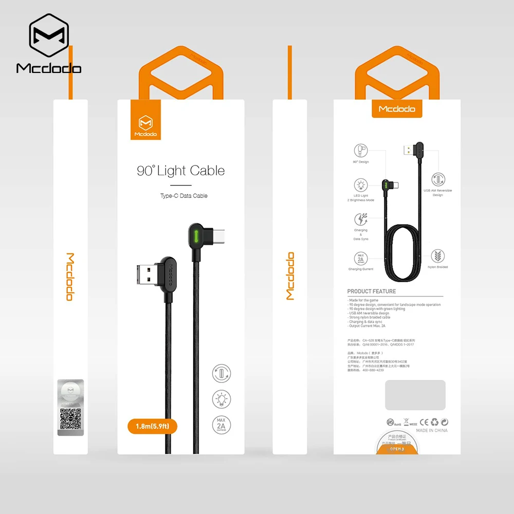 0.5M 1.2M 1.8M 팔꿈치 90도 USB C 유형 C 빠른 충전 케이블 Oppo 용 슈퍼 충전 라인 코드 전화 액세서리