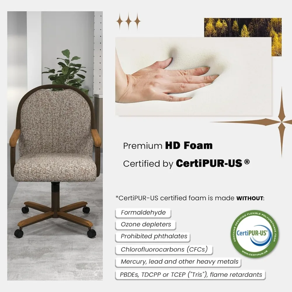 Douglas Casual Dining Chairs Classic Swivel Tilt Dining Chairs with Casters, Wooden Arm Metal Base Chairs with Rolling Wheels f 5