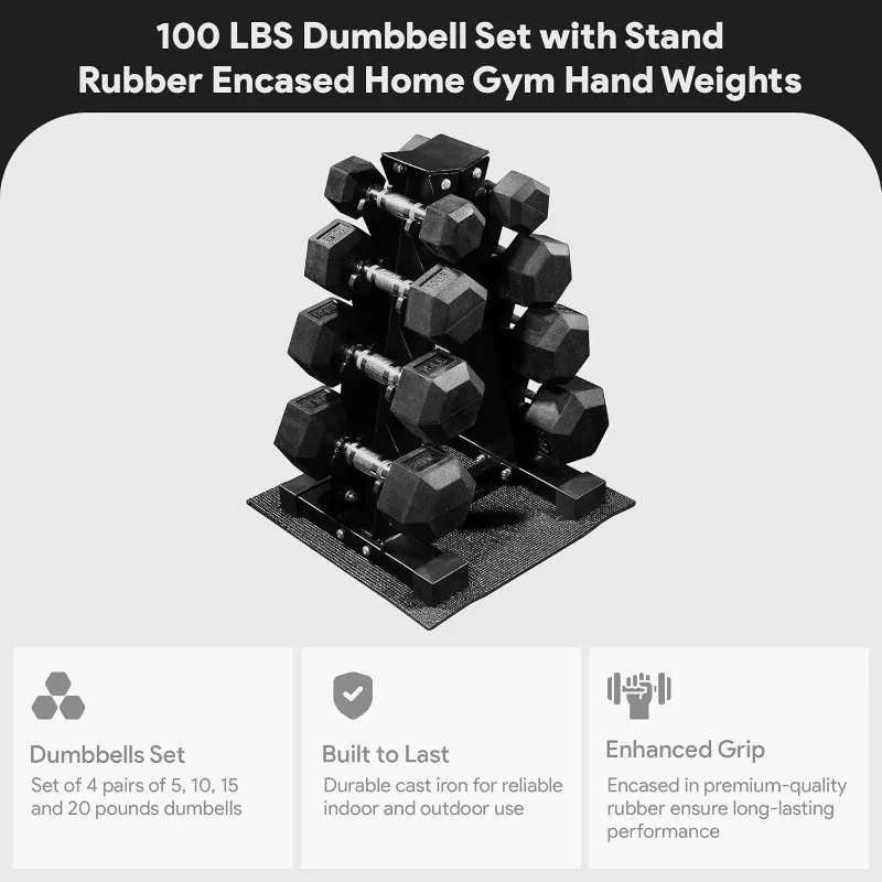 Rubber Hex Dumbbell Set with Rack 2