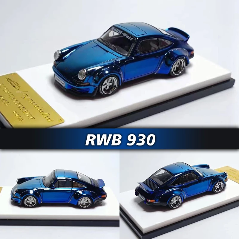 

MC In Stock 1:64 RWB 930 Chrome Blue Duck Tail Diecast Diorama Car Model Collection Miniature Toys