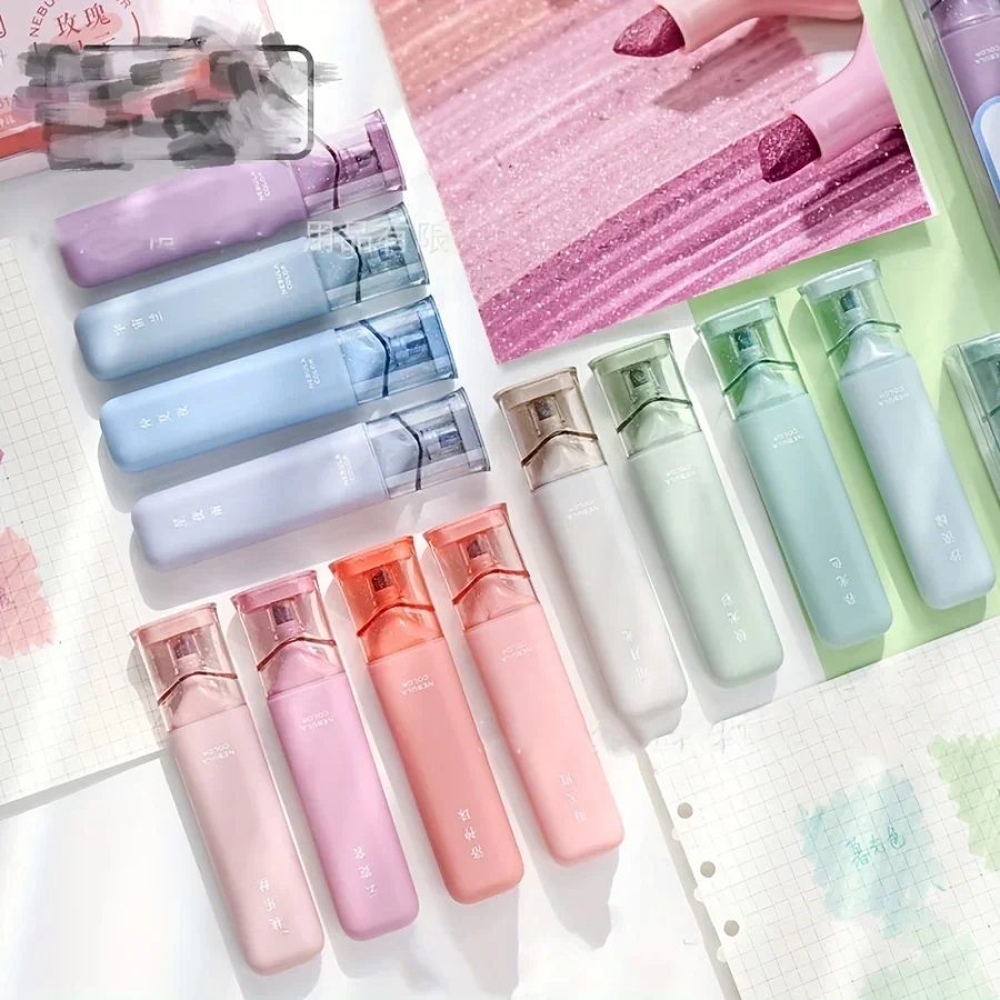 모란디 컬러 마커 글리터 하이라이터, 유연한 라인 너비 아트 페인팅 마커, 학생 문구 용품, 세트당 4 개