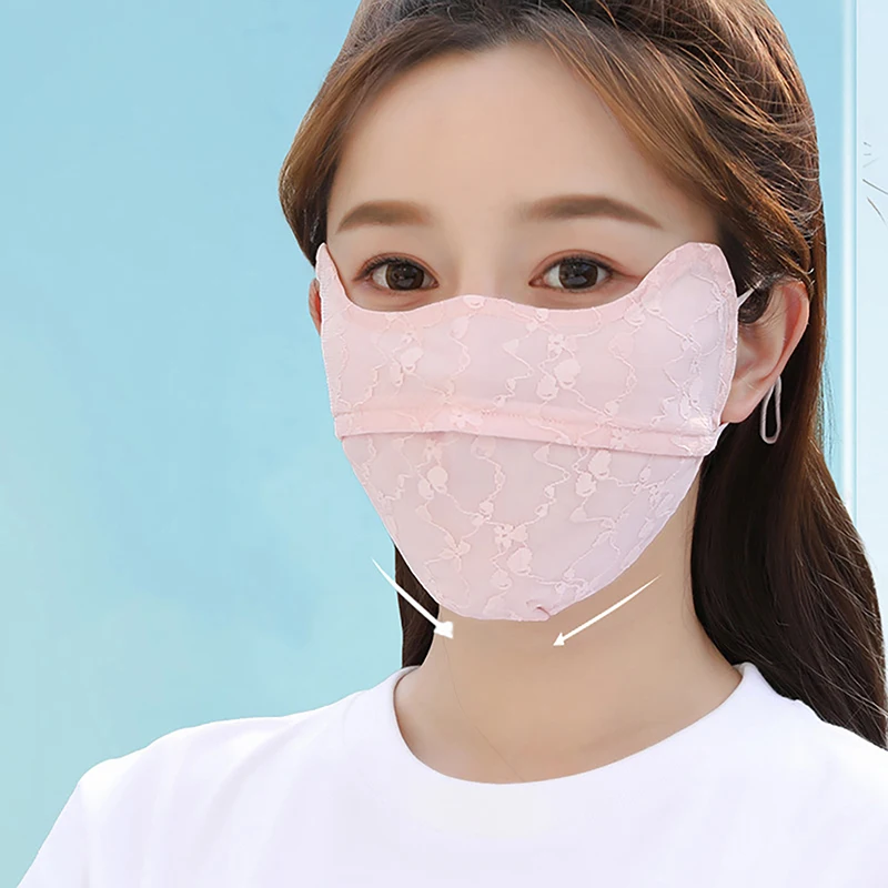 유니버설 여름 얇은 자외선 차단 레이스 마스크, 햇빛가리개 단색, 얼굴 커버 스트랩, 걸이식 귀 UV 보호 마스크
