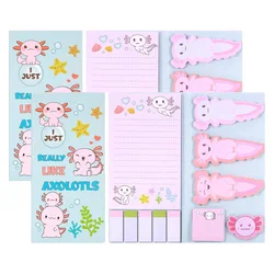 Axolotl Sticky Notes - Cute Pink Cartoon Memo Set for Girls, Party Favors & Student School Supplies (2 Sets)