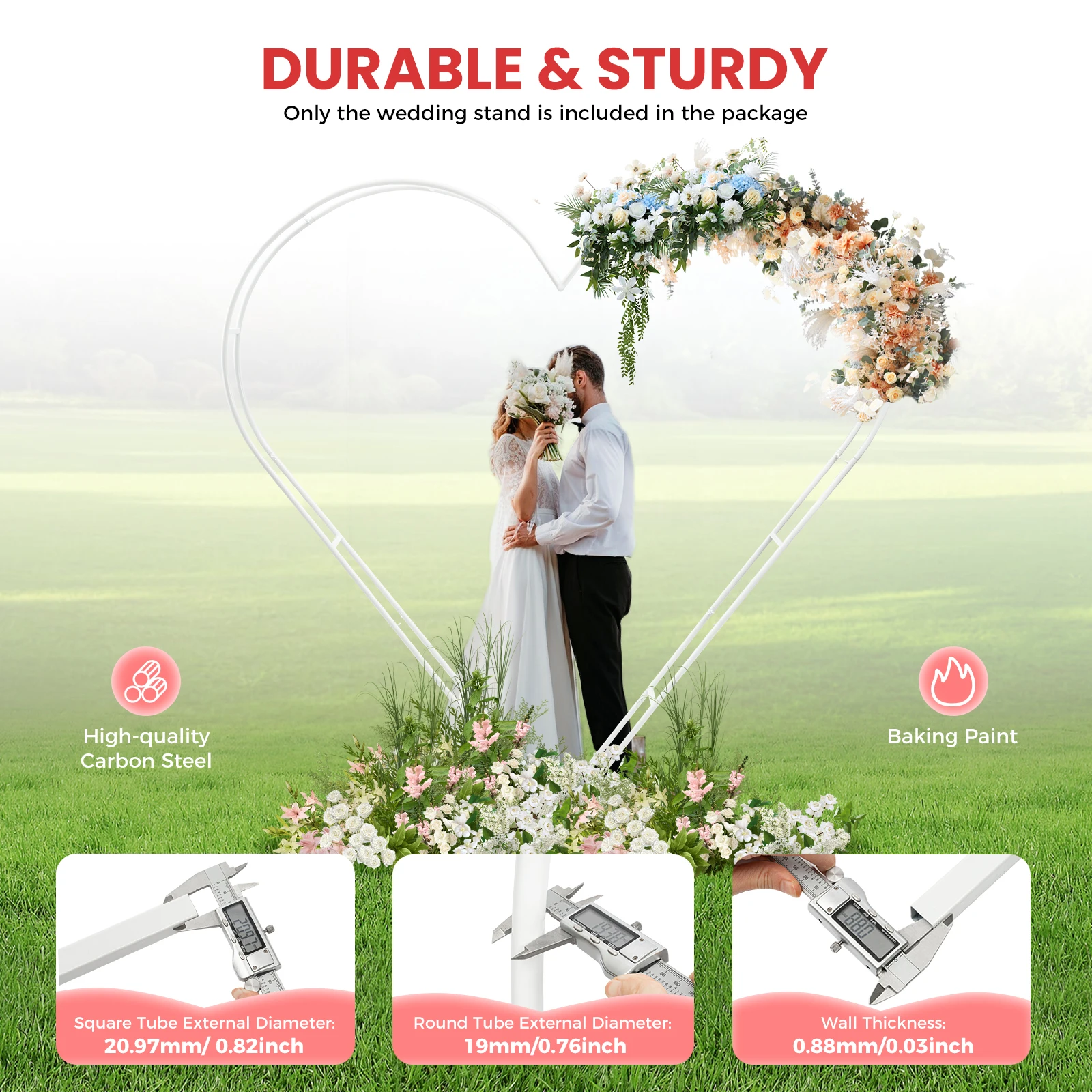 2.1m White Metal Wedding Arch Background, Round Arch Stand Heart-shaped Stand