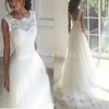 Women's Elegant Lace Wedding Dress A Line Tulle Beach Bridal Gowns Cap Sleeves with Train Customized 1