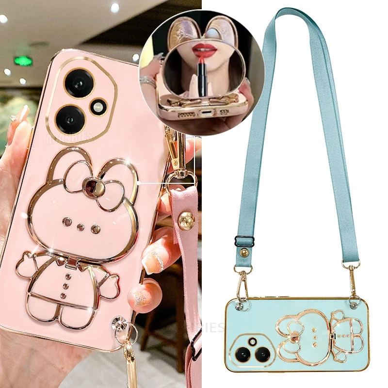 Crossbody Mirror Holder Silicone Case with Lanyard Strap and Shockproof Stand Cover