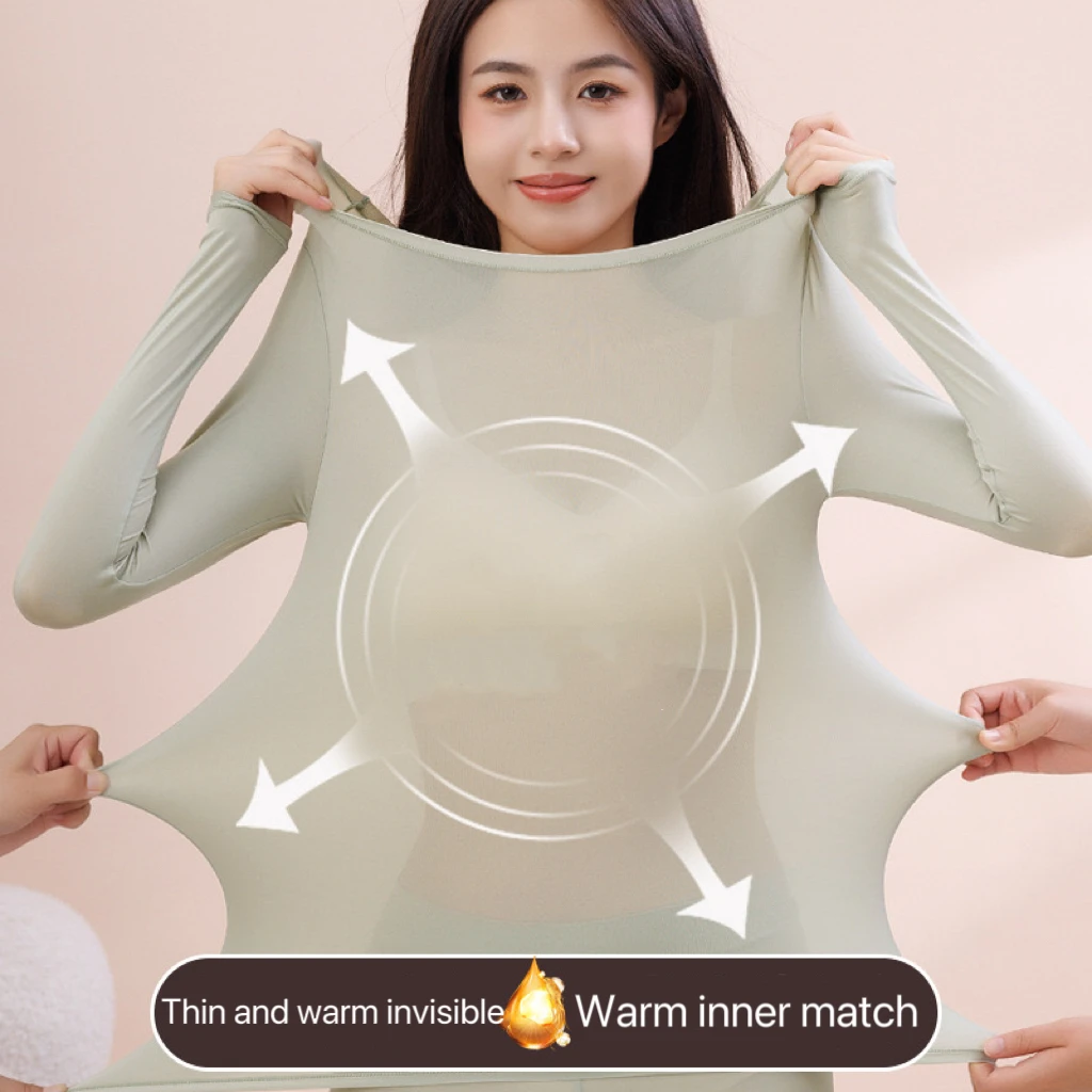 1pcs Women's Ultrathin Thermal Underwear Set High elasticity Plus Size Constant Temperature Seamless Long Sleeve Bottoming Sets