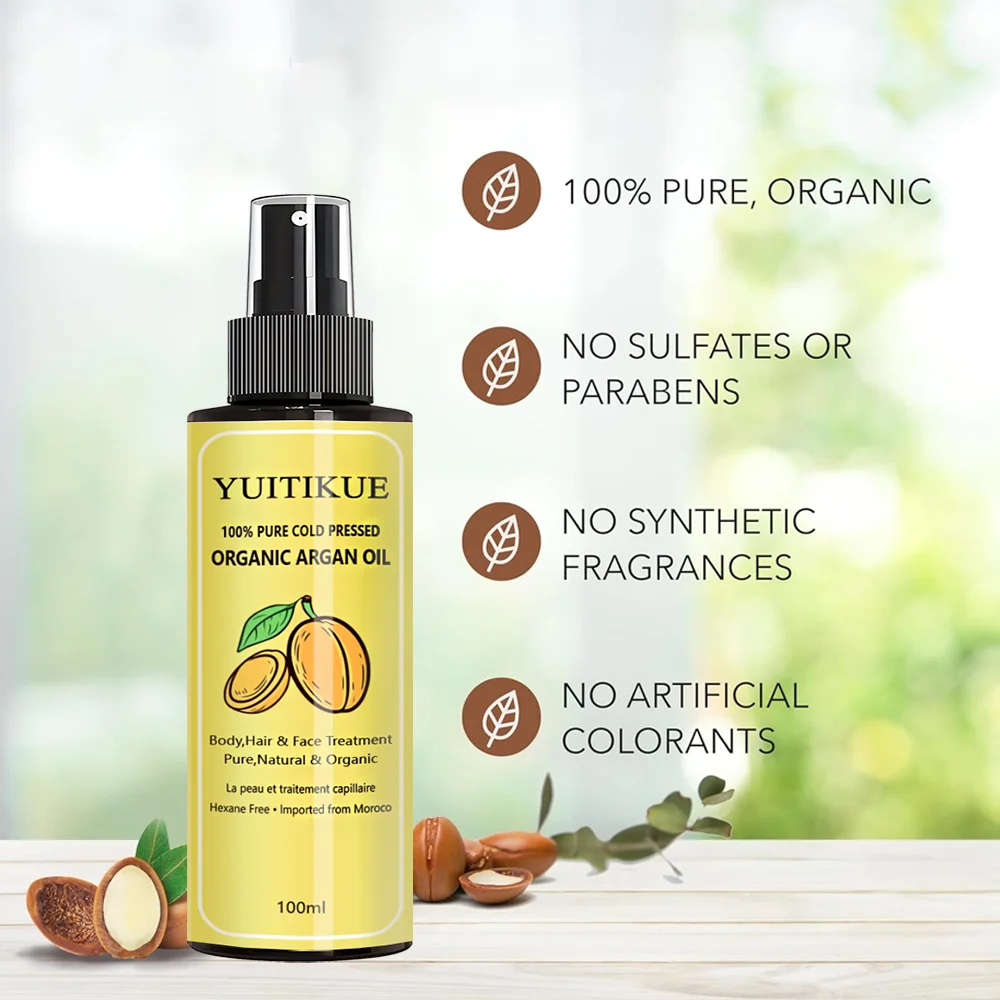 Moroccan nut oil spray, lasting, hair care, smooth bottle design, suitable for all hair types