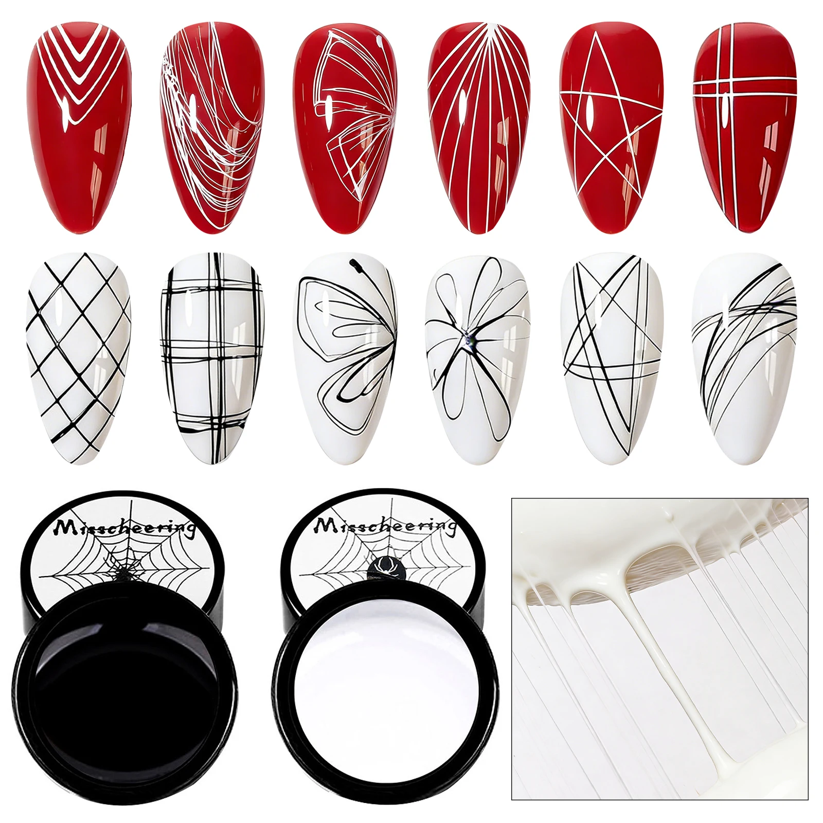 Classic White & Black Gel Nail Polish Set with Nail Art Pen - 2pcs
