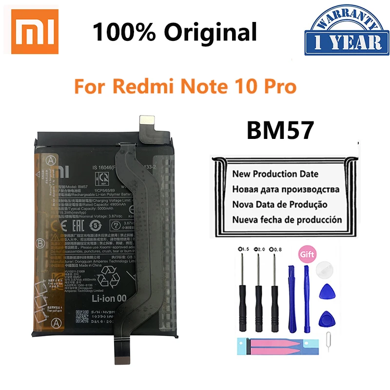 

100% Original BM57 5000mAh Phone Battery For Xiaomi Redmi Note 10 Pro 10Pro Phone Replacement Batteries Bateria