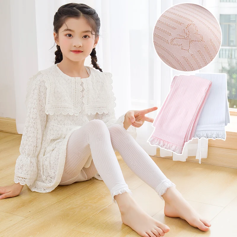 Summer hollow butterfly lace cropped trousers girls velvet dance socks summer baby mosquito socks children thin leggings tights