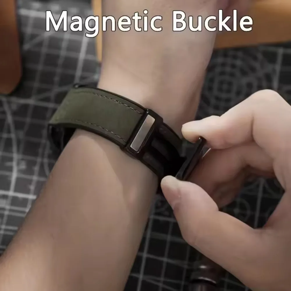 Magnetic Breathable Leather-Silicone Watch Strap, 22mm/20mm
