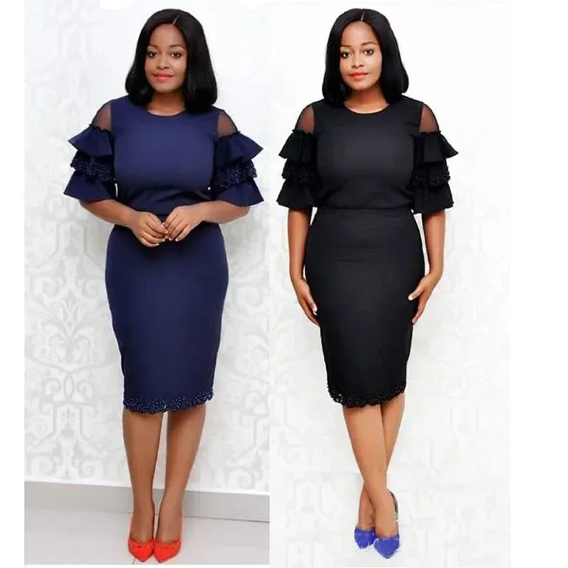 

Dashiki Africa Clothing African Party Evening Dresses for Women Elegant 2024 Spring Half Sleeve O-neck Polyester Bodycon Dress