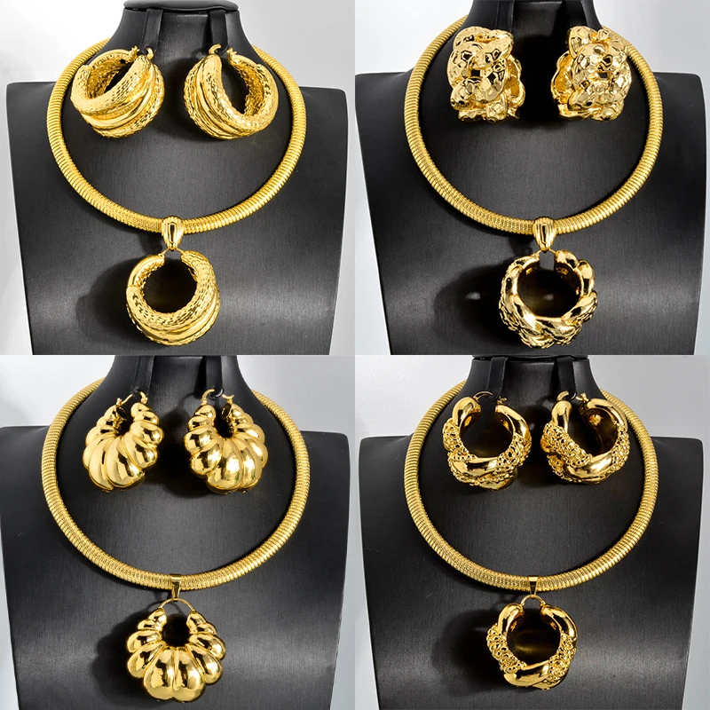 

ZEADear African Dubai Jewelry Sets Pendant Necklace Earrings Nigerian Wedding Ethiopian 18K Gold Color Jewellery Lady Party Gift