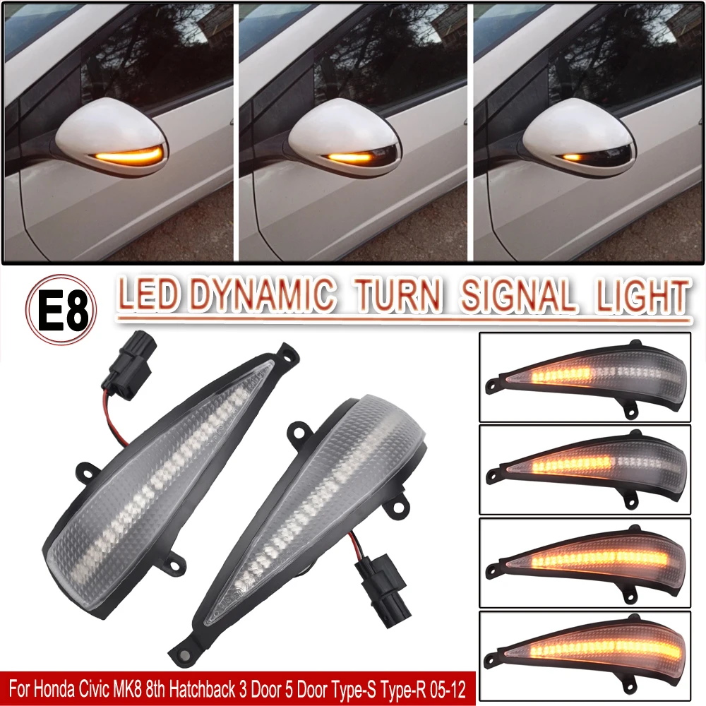 Kit 2 Freccie LED Dinamiche Sequenziali Per Specchietti Compatibili Con Honda Civic MK8 Hatchback 2005-2012 (3/5 Porte, Type-S/Type-R) – Colore Giallo - 3