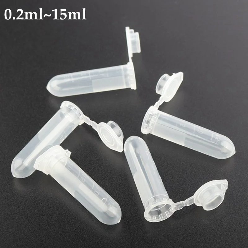 500pcs 0.2ml~10ml Centrifuge Tube Home Garden Storage Vial Clear Plastic Container Transparent Bottles With Cap