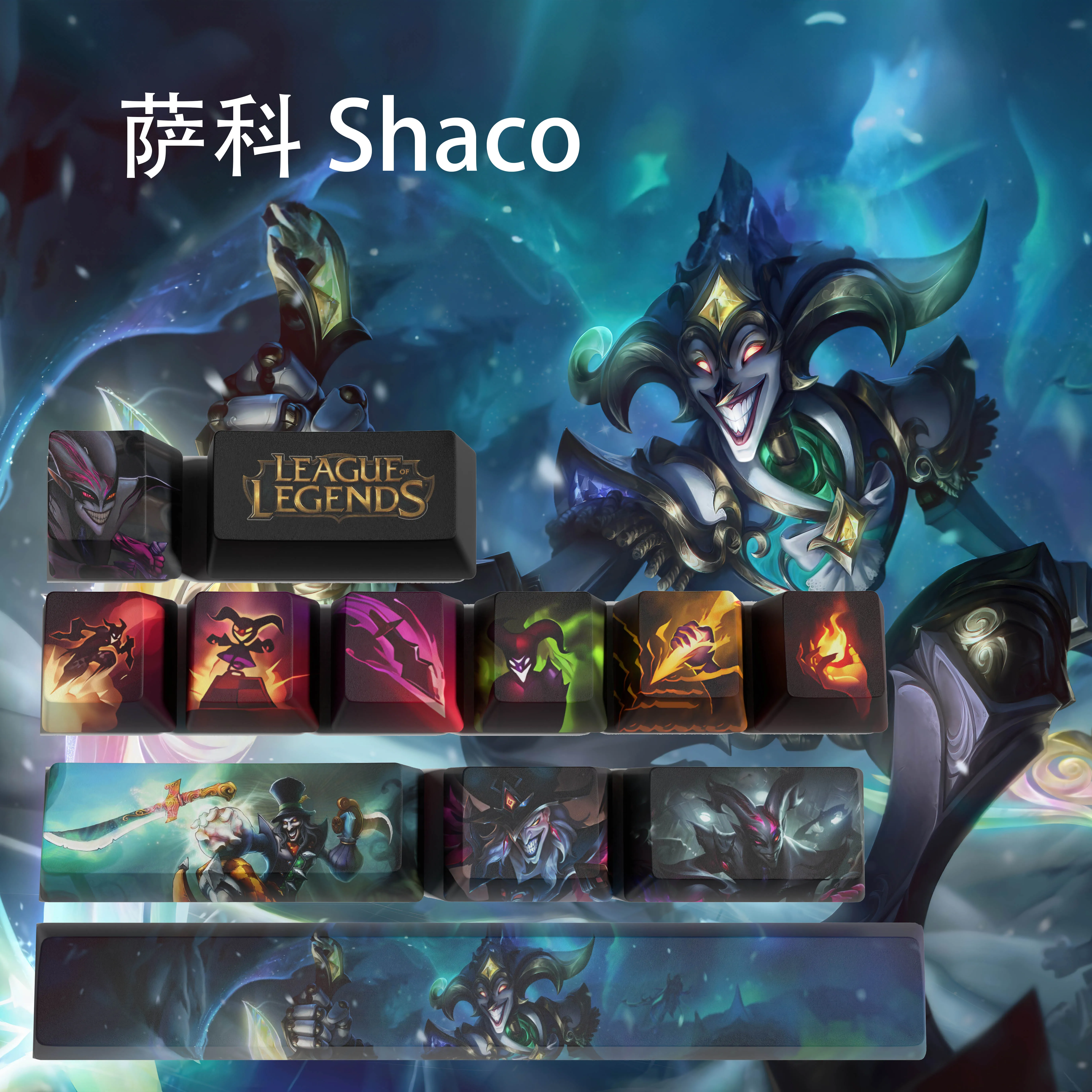 League of Legends Shaco Game Keycaps Perfil Oem Pbt Dye Sub 12 Chaves - Imagem 2