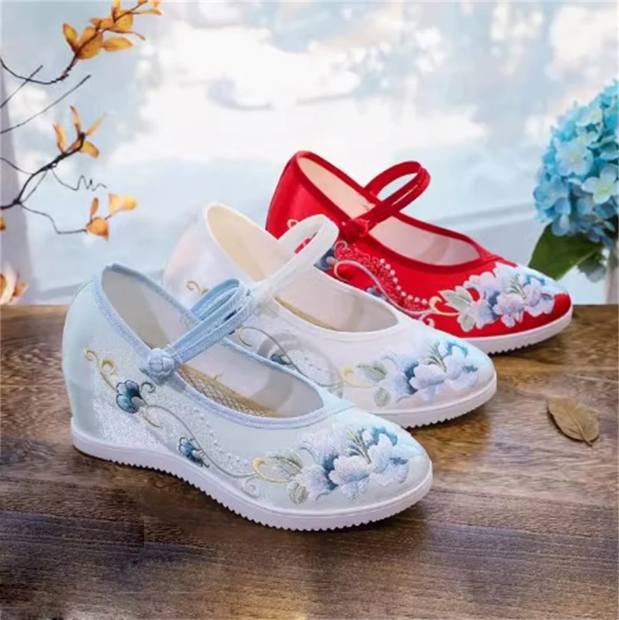 Scarpe Donna Ricamate Stile Cinese Mary Jane - Vintage Per Costume E Danza | Tela Con Fibbia - Foto 9