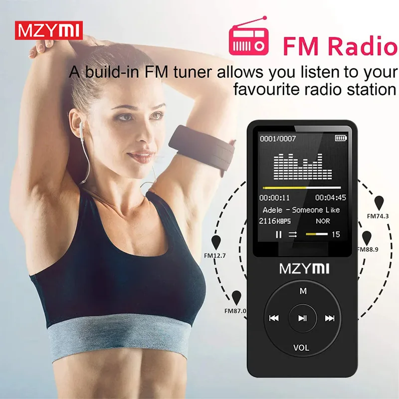 MZYMI Walkman MP3 MP4 Player FM Radio Voice HiFi Lossless Music Recorder With 64GB Micro Memory TF Card Build-in Speaker E-Book