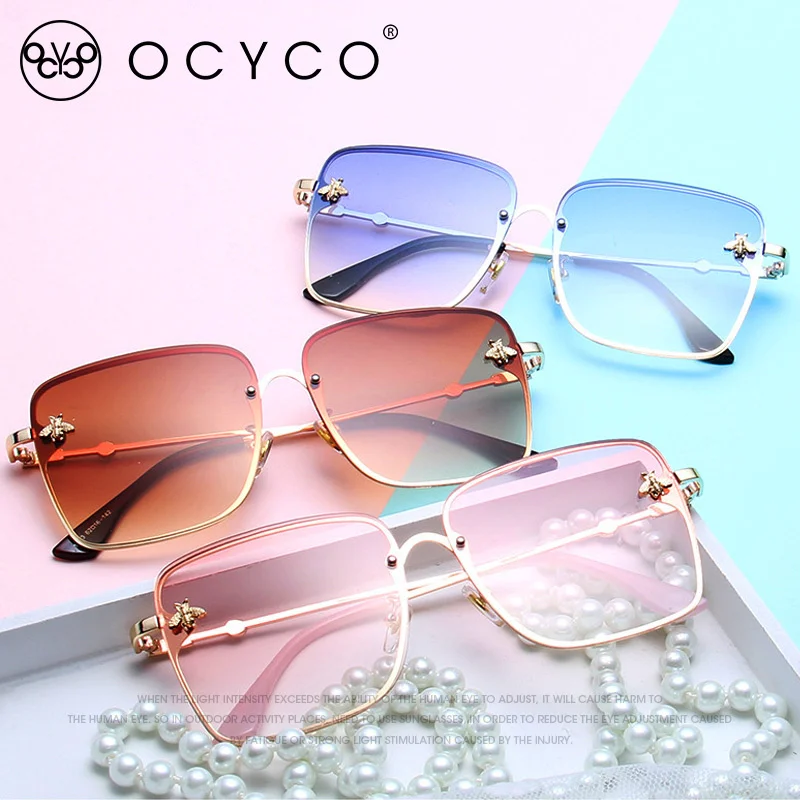

Fashion Lady Oversize Rimless Square Bee Sunglasses Women Men Small Glasses Gradient Sun Glasses Female UV400
