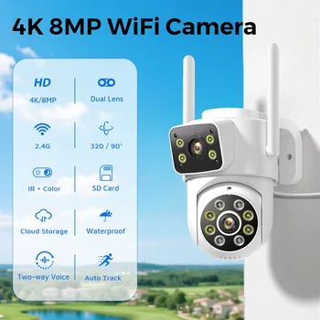 4K 8MP HD Wifi PTZ Camera Outdoor 4MP Dual Lens Dual Screen AI Auto Tracking IP Camera CCTV Audio Video Surveillance P2P iCSee 1