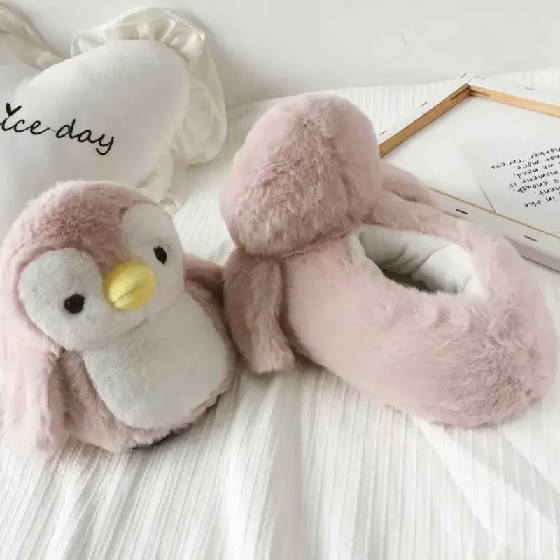 Cute Penguin Winter Fur Warm Home Slippers Filled PP Cotton Penguin Doll Home Slippers Soft Animal Home Slippers 3