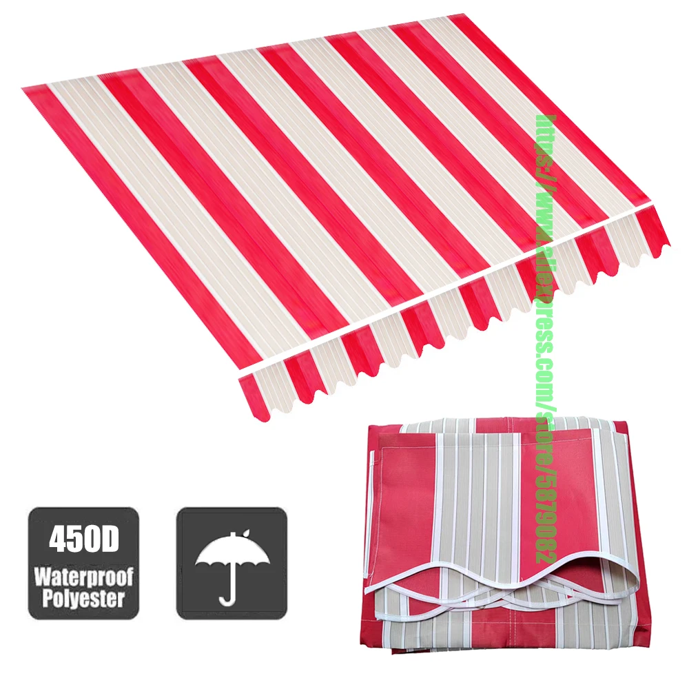 Red+White Strips 300GSM Poly Fabric Outdoor Awning Canopy Replacement Cloth Waterproof Tailor With Sleeve Store Banner UV Block