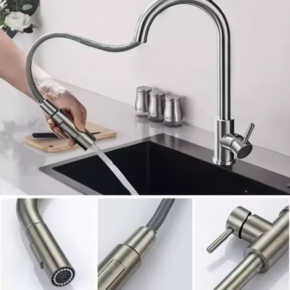 Kitchen Faucets G1/2 Surface Black Sink Pull-out Single Hole Tap