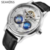 SEAKOSS Double Globe Automatic Rotating Men Mechanical Watches Earth Flywheel Device Men's Military Wristwatches 1963 Clock 1