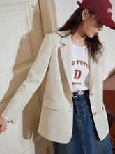  DUSHU Women Spring Blazer Simple Beige Casual Jackets Office Lady Loose Women Blazers Coat Female Solid Suit 2023 New Coats 