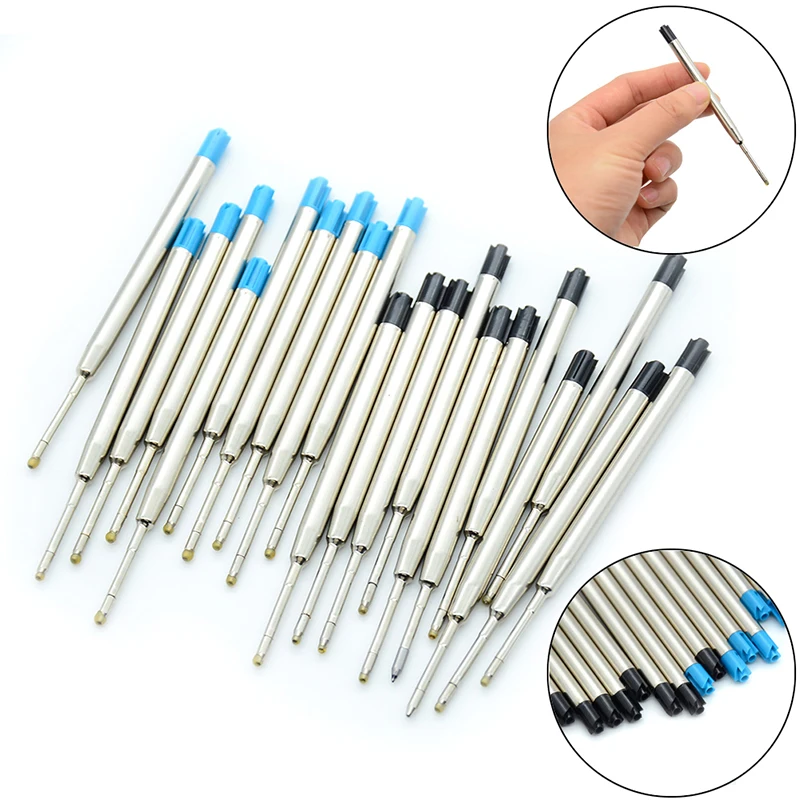 

10Pcs 98mm Black Blue Metal Ballpoint Pen Refill For School Office Gift Pen Hotel Business Nib Medium