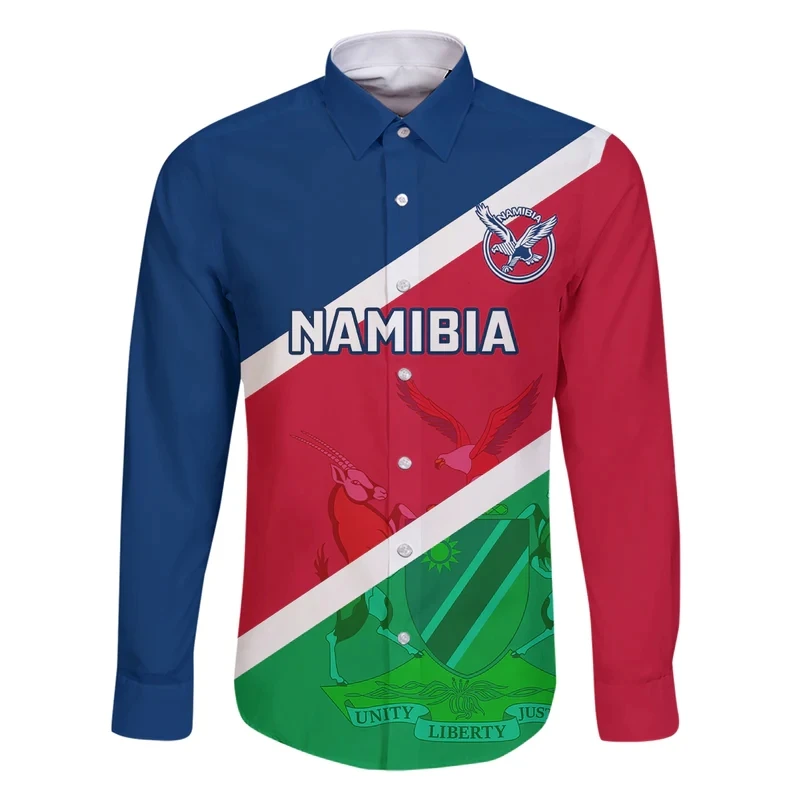 

Africa Country Namibia 3D Printed Long Sleeve Shirts For Men Clothes Flag Map Shirt National Emblem Lapel Blouse Male Button Top