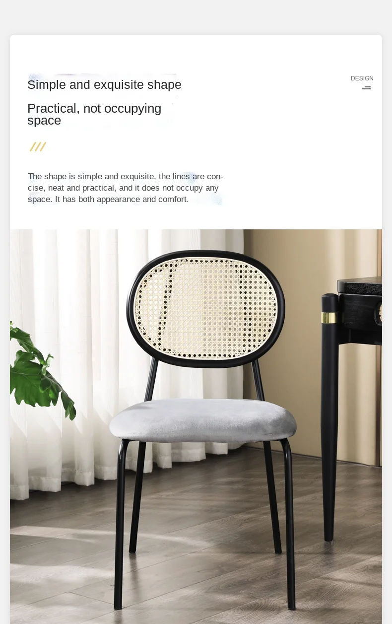 Description Picture 3 of itemIHOME Rattan Dining Chair Home Nordic Solid Wood European Designer Dining Table Chairs Backrest Retro Study Chairs New 2023