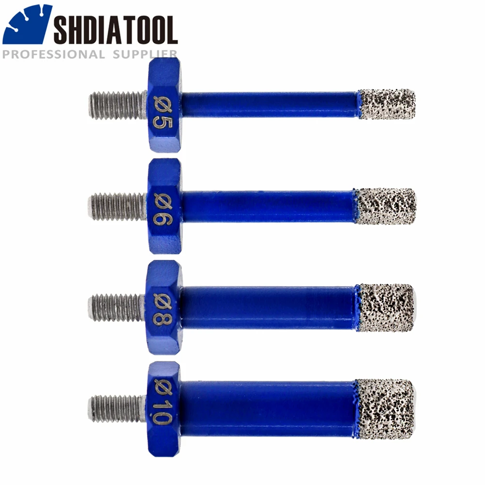 SHDIATOOL 2pcs Vacuum Brazed Diamond Cup M5 Thread Dry Bits Crowns Hole Saw Drilling Tile Marble Stoneware Porcelain Granite shdiatool 2pcs 8mm diamond drill bits m14 drilling crowns for tile porcelain stoneware ceramics marble core bits hole saw