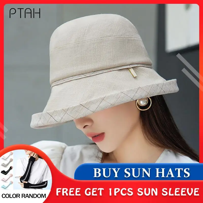 [ptah] Summer Bucket Hats Women Sun Caps Temperament Elegant Hat Female