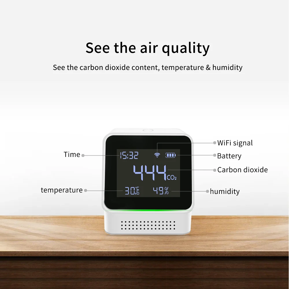 Lincukoo Tuya WiFi Smart Air Monitor NDIR Misurazione della temperatura e dell'umidità CO2 Allarme sonoro e luminoso in tempo reale ad alta precisione - immagine 5