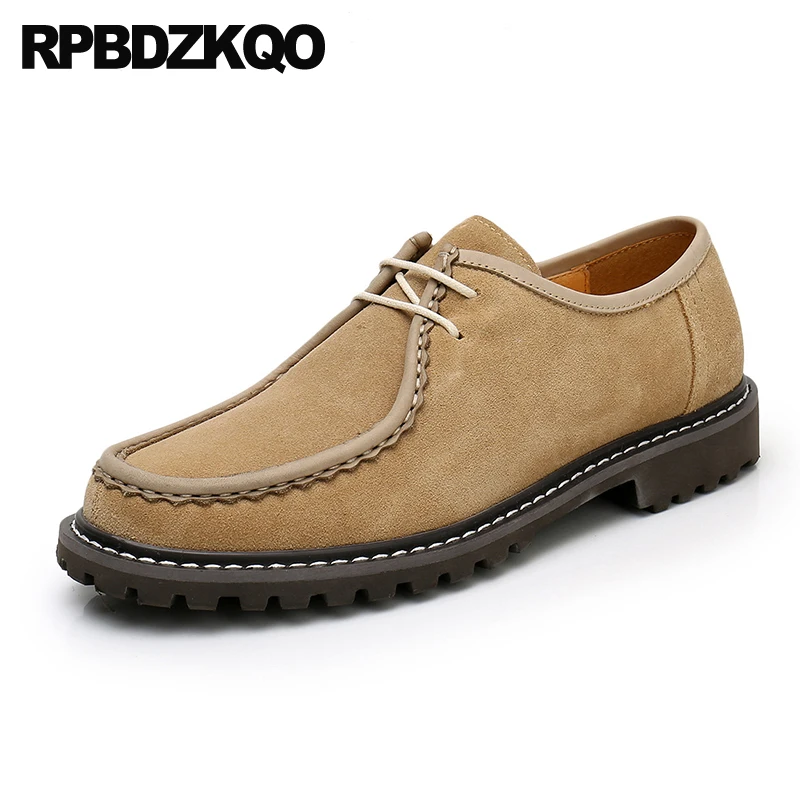 

Lace Up Dress Retro Plain Derby Shoes Genuine Leather Flats Round Toe Goodyear Welted Solid Men Durable Slip Resistant Nubuck
