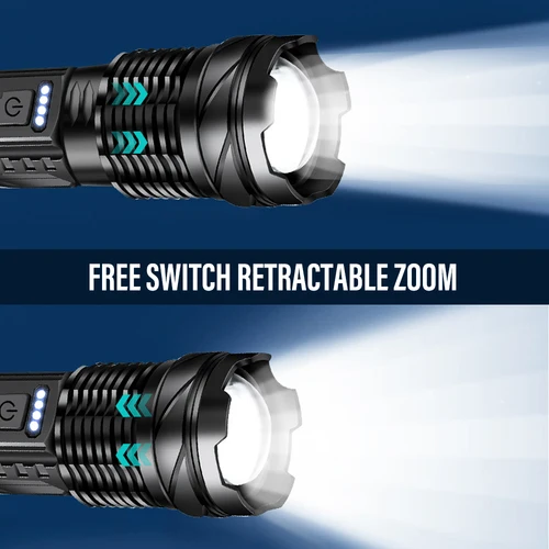 강력한 XHP50 LED 손전등 방수 18650 토치 사이드 라이트, 7 모드 캠핑 낚시 랜턴 USB 충전식 줌 램프 4