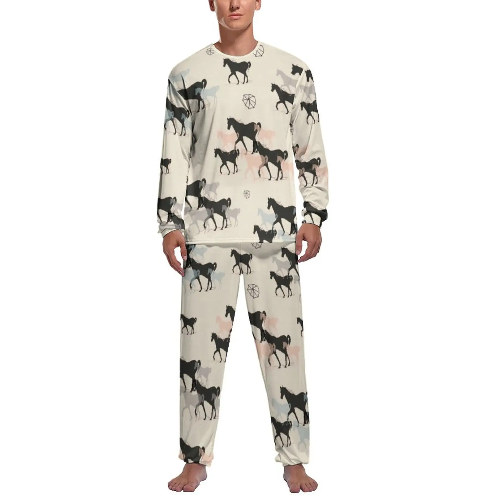 

Horse Pajamas Winter 2 Pieces Animal Fashion Pajama Sets Male Long Sleeve Room Design Sleepwear