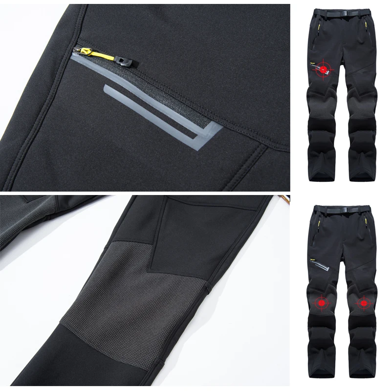 TRVLWEGO Men's Winter Trekking Pants Camping Fleece Lined Ski Snow Pants Water Resistant 4 Zip Pockets Outdoor Hiking Trousers