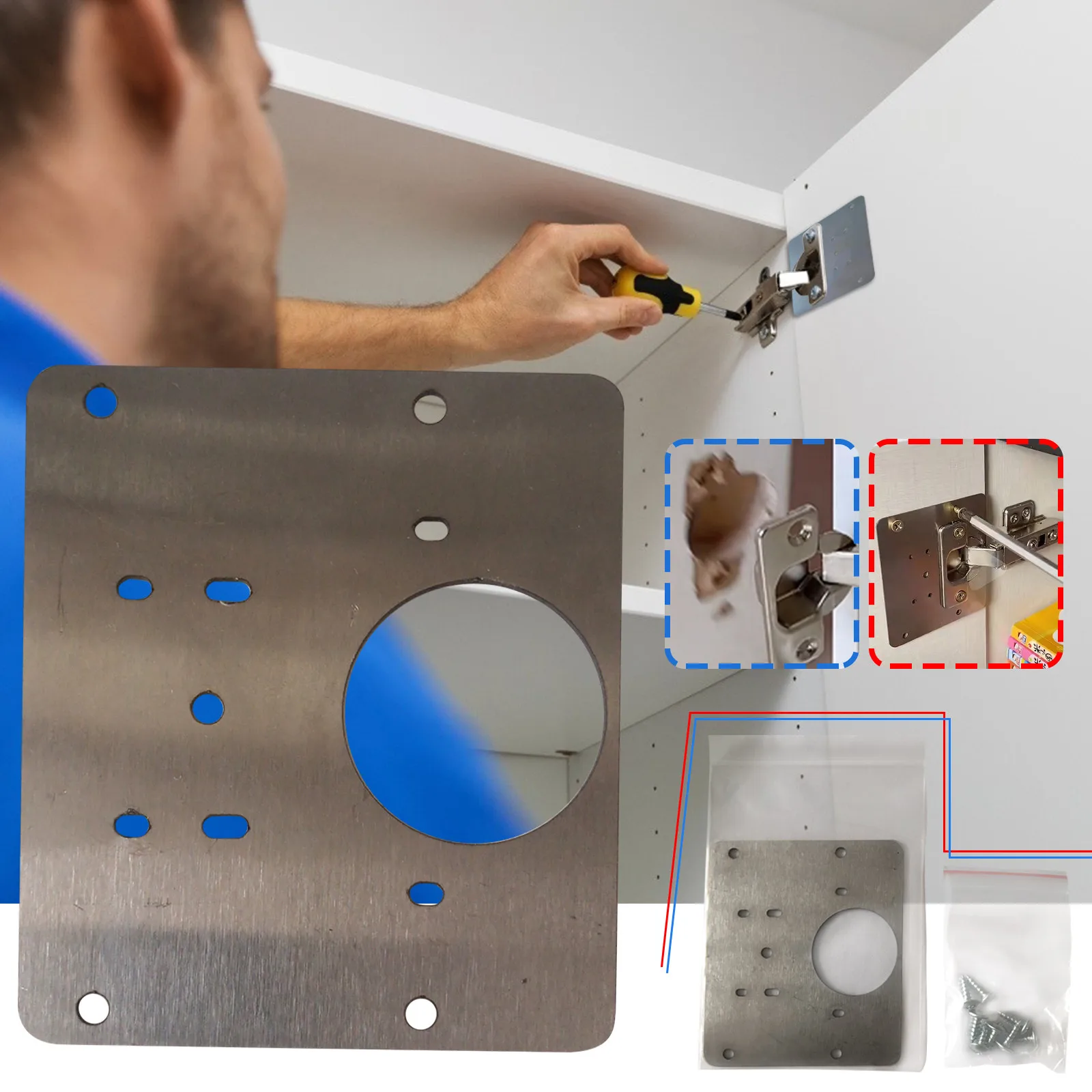 Kitchen Cupboard Door Hinge Repair Kit, Cabinet Hinge Repair, Side Panels Mount, Practicability