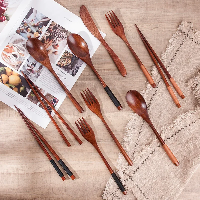 Wooden Knife and Fork Set Porcelain Tea Plate of Kitchen Pots Ceramic Plates Dinner Earthware Dishes Sets Device Cookware Spoon